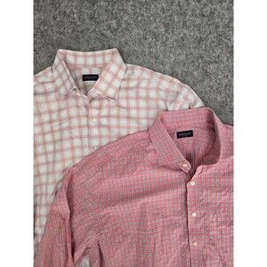 LOT of 2 Proper Cloth 120s Plaid Check Pink Slim Fit Spread Collar Shirt Sz 17.5